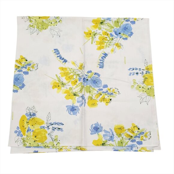 VERA NEUMANN Vintage 70' Tablecloth 51” x 53” Floral Fruits Yellow Blue Cotton - Picture 1 of 7